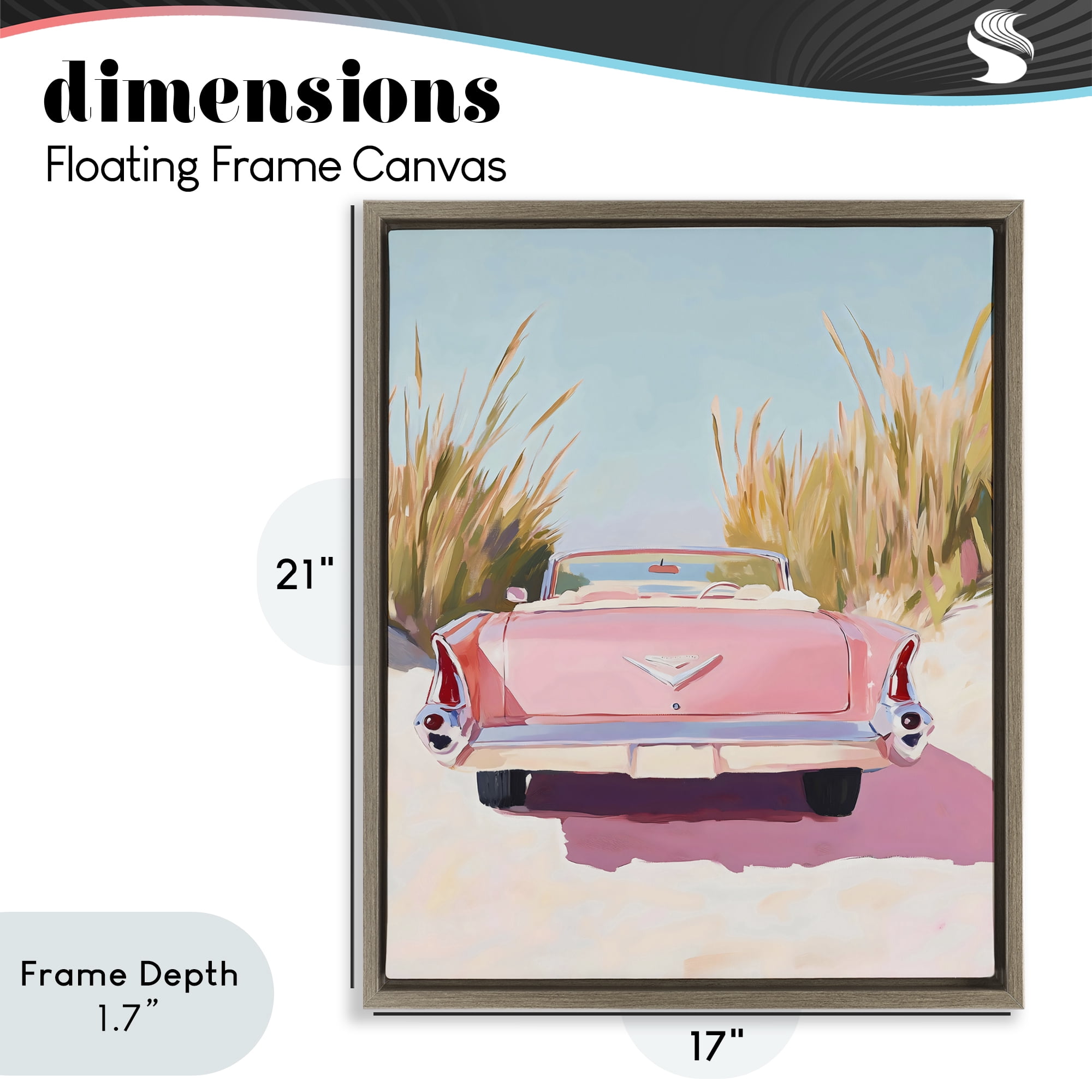 Stupell Industries Pink Cadillac on Beach Brown Framed Floater Canvas Wall Art, design by The Prints Vibe