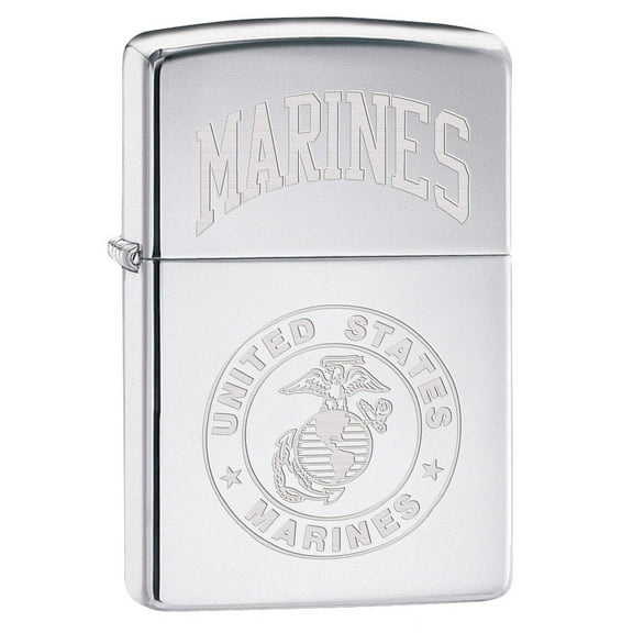 Zippo Lighter: USMC Marines Logo Engraved - High Polish Chrome 79437