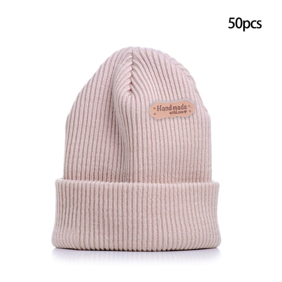 50Pcs Handmade Tags, with Holes Decorative Mark Embellishment DIY Crafts, PU Leather Labels for Crocheting Clothes Knitting Supplies Gloves Skin Color