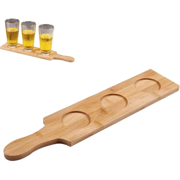 Flight Board for Tasting: 3 Slots Bamboo Wine Holder Serving Paddles Beer Wine Flight Tasting Set, 2.7 Inches Dia Base Wine Display Rack Paddle for Whiskey, Beer, Drink Glass Jars (Wood 1)