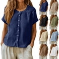 thumbnail image 4 of Kelon Short Sleeve Womens Linen Cotton Tops Vacation Casual Outfits Blouses Dressy Casual Summer Outfits 2026, 4 of 9