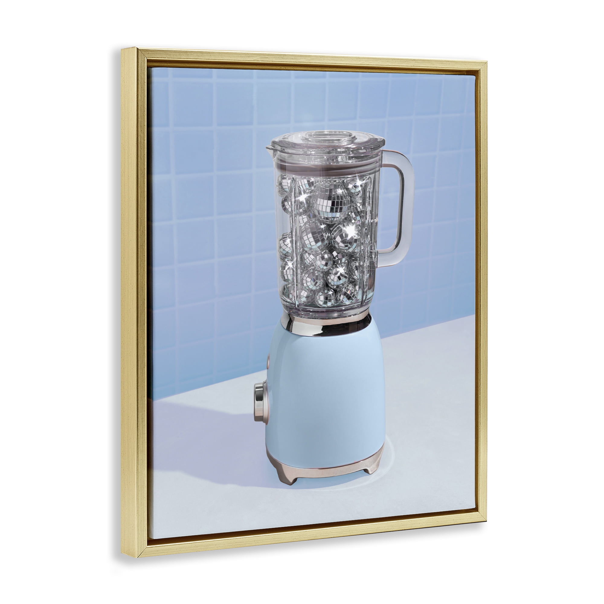 Stupell Industries Disco Drink Mixer over Blue Gold Framed Floater Canvas Wall Art, design by LISH Creative