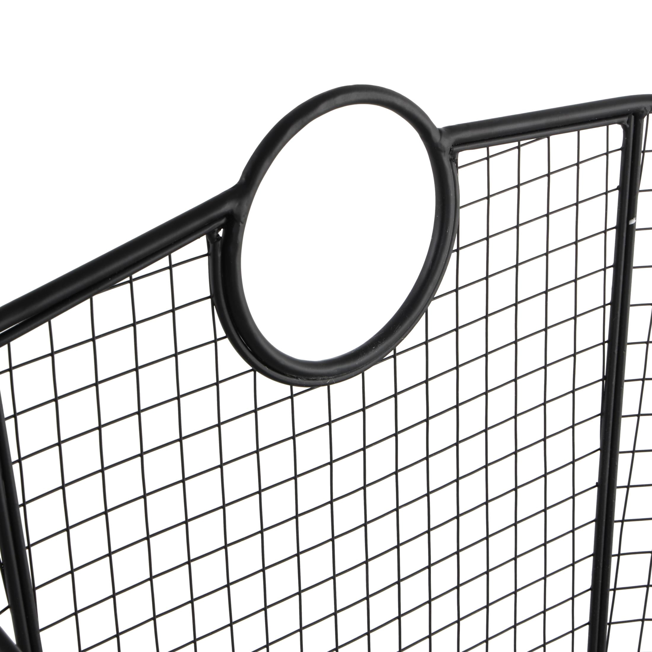 DecMode 30" x 20" Black Metal Large Open Frame Wire Grid Storage Basket with Curved Sides and Ring Handles, 1-Piece
