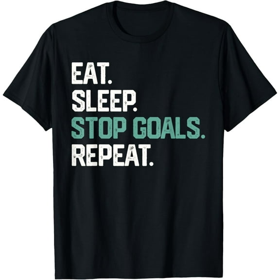 EAT SLEEP STOP GOALS REPEAT Goalie Soccer Hockey Kids T-Shirt