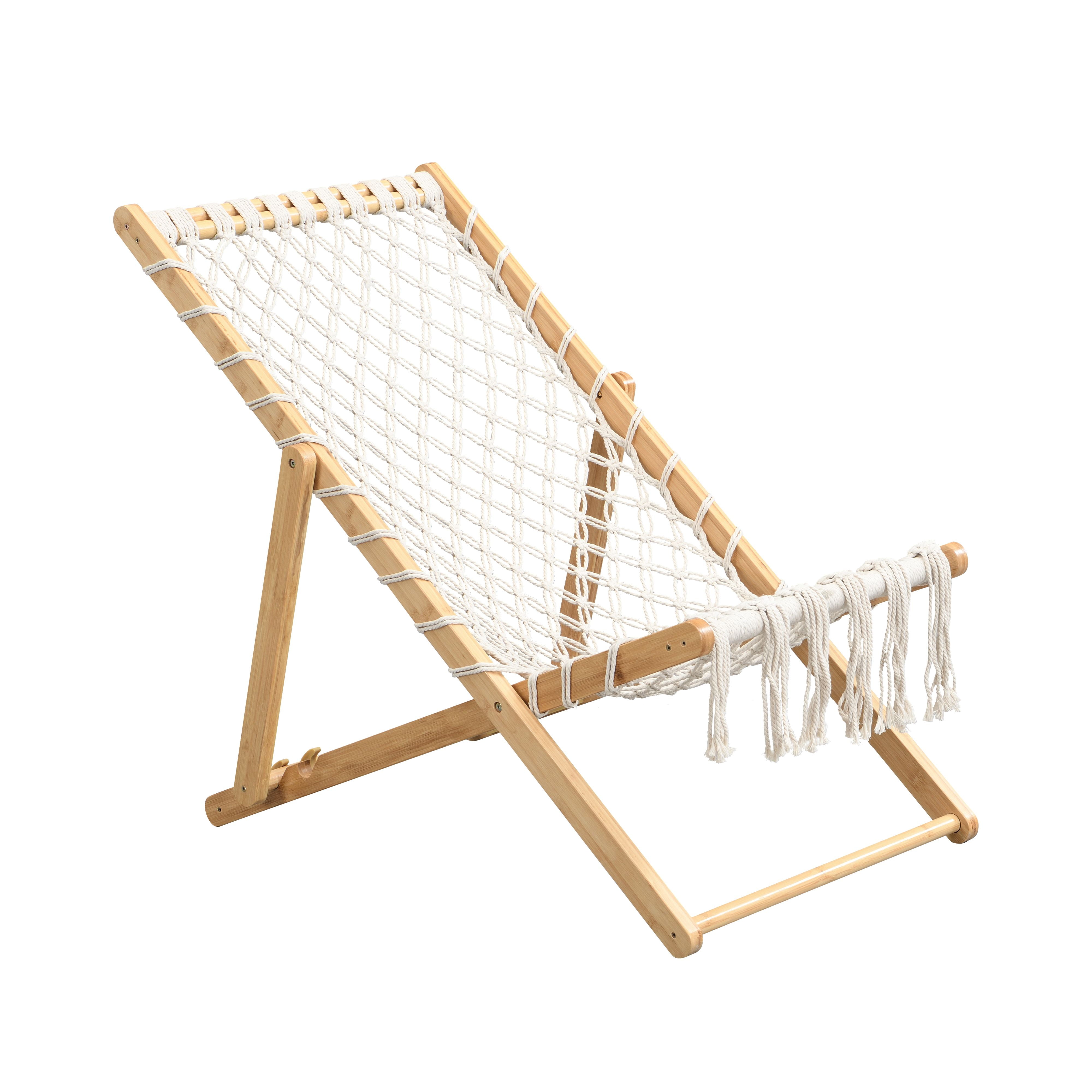 Set of 2 Adjustable Weaving Lounge Chairs, Hand‑Braided Polyester Rope Patio Chairs with Bamboo Frame, 3‑Position Reclining Outdoor Chairs for Garden Balcony Living Room Poolside