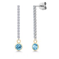 Gem Stone King 14K Two Tone Gold Swiss Blue Topaz and Lab Grown Diamond Earrings for Women | 1.66 Cttw | Gemstone November Birthstone | Round 5MM
