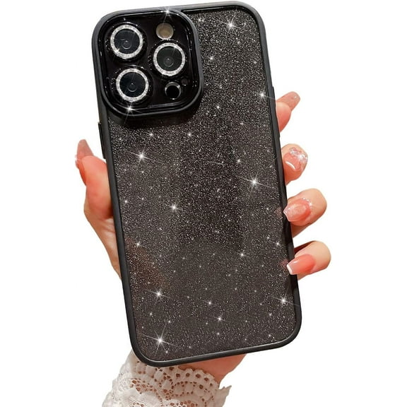 Compatible with iPhone 13 Pro Max Clear Case, Luxury Glitter Cute Bling Clear Phone Case for Women Girls Soft TPU Shockproof Camera Protective Back Cover Case - Black