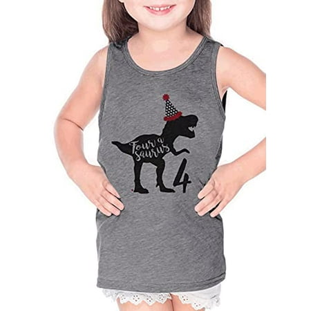 

7 ate 9 Apparel Kids Four asaurush Dinosaur Dino Birthday Shirt for Boys 4 Year Old Boy Birthday Shirth Bday Four Grey Tank Top