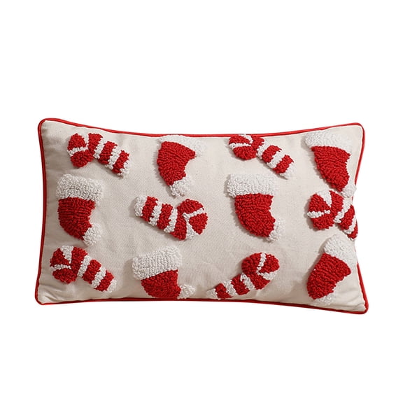 2024 Christmas Candy Cane And Santa Hat Pillow Covers Throw Pillow Soft Embroidery Knitting Wool Couch Cushion For Chair Sofa Bedroom Living Room Home Pillow Case Home Decor