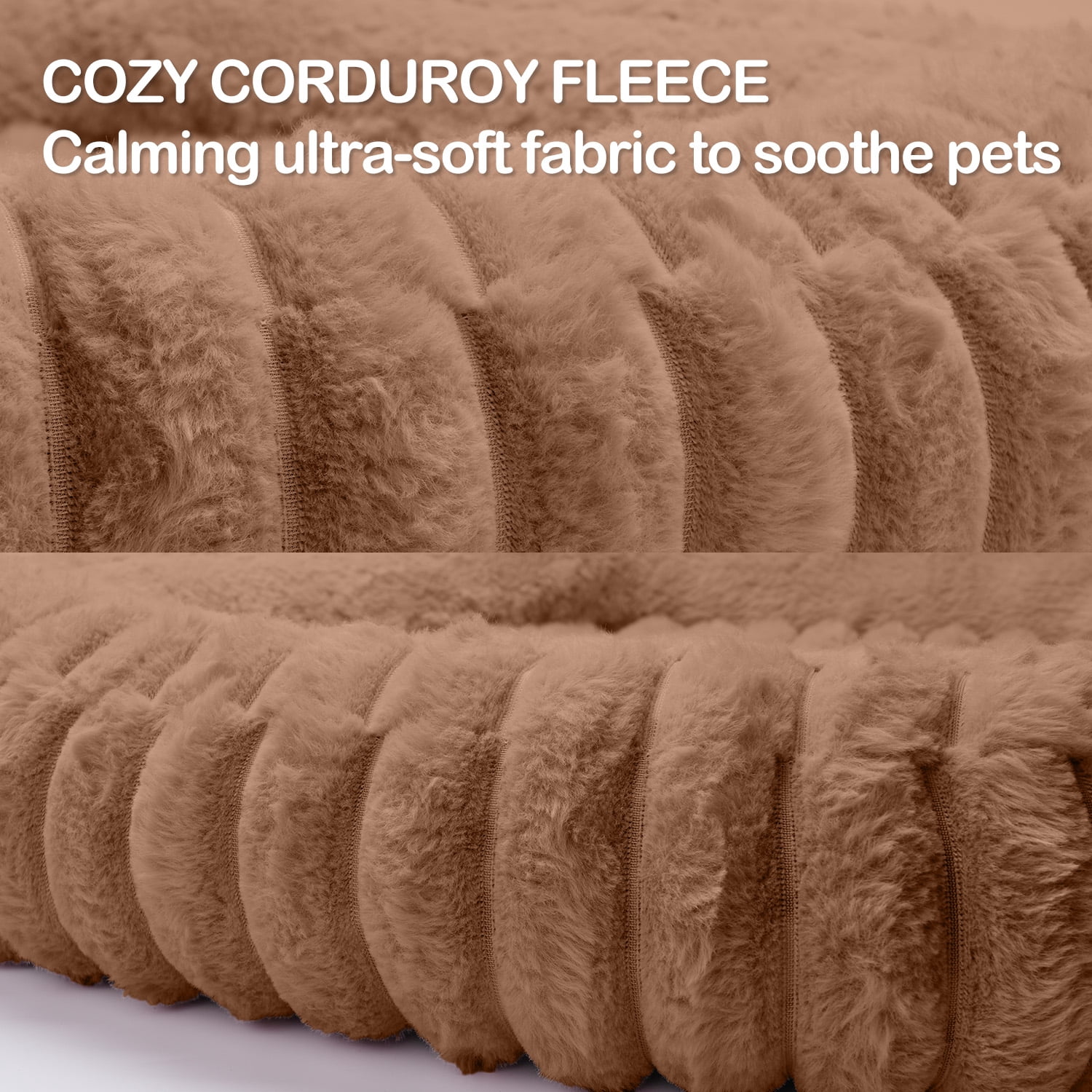 SANMADROLA Cute Dog Beds for Large Sized Dog, Washable Large Dog Beds, Rectangle Pet Beds for Big Dogs, Furry Bolster Soft Warming Calming Pet Bed with Non-Slip Bottom, 35.4"x27.2"x5.5",Brown