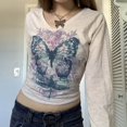 thumbnail image 2 of Moda mujer delgada con cuello en V Casual manga larga impresa camiseta blusa Tops Fridja  ghj987+5770, 2 of 7
