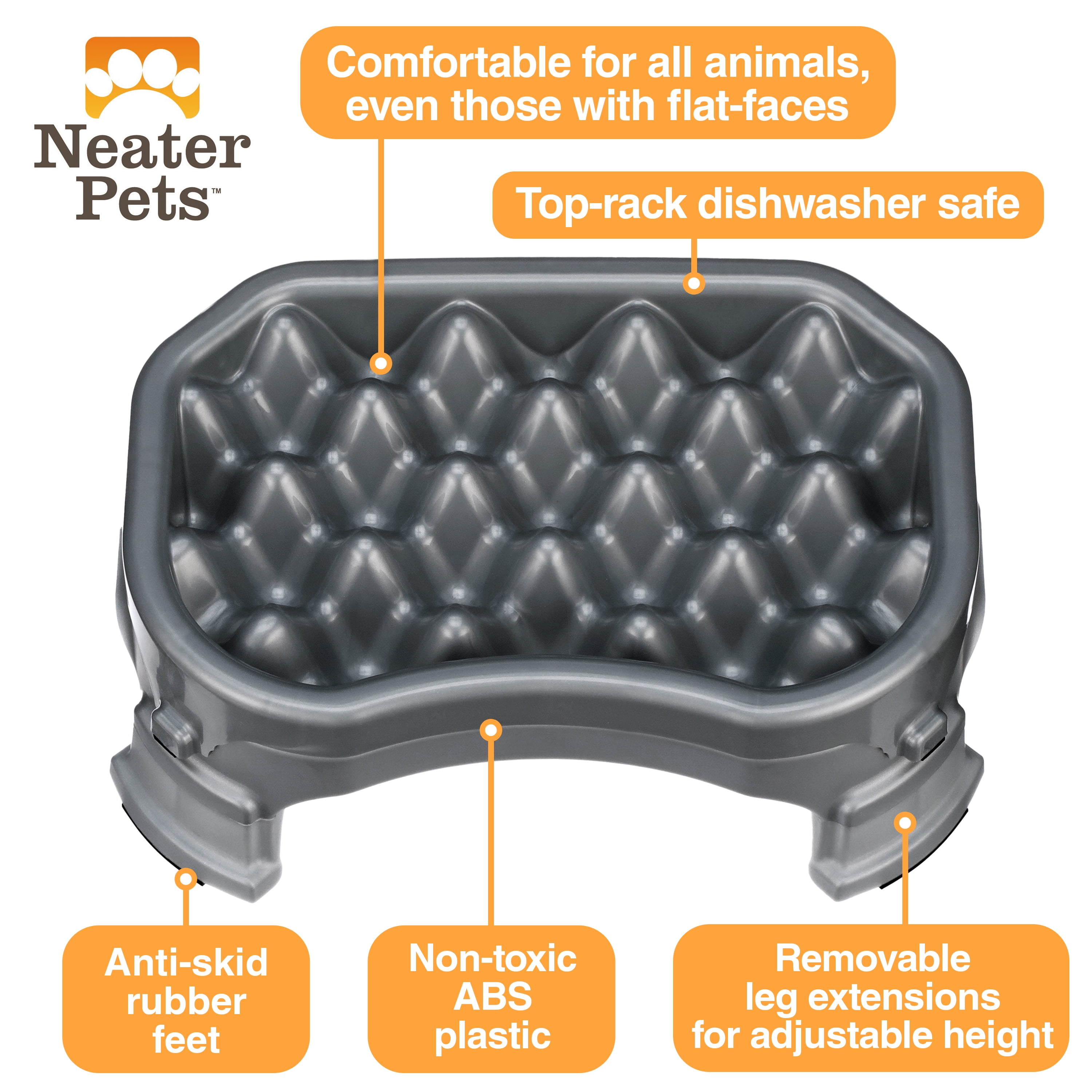 Neater Pet Brands Raised Neater Slow Feeder - Elevated & Adjustable Feeding Height - Improves Digestion, Stops Obesity, and Slows Down Eating, 2.5 Cups, Gunmetal