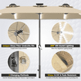 thumbnail image 4 of AECOJOY 15ft Patio Umbrella with Solar Lights,Outdoor Large Double Umbrella, Rectangle Table Umbrella with 156 PCS LED Lights and Crank Handle for Backyard Deck Pool Shade in Tan, 4 of 9