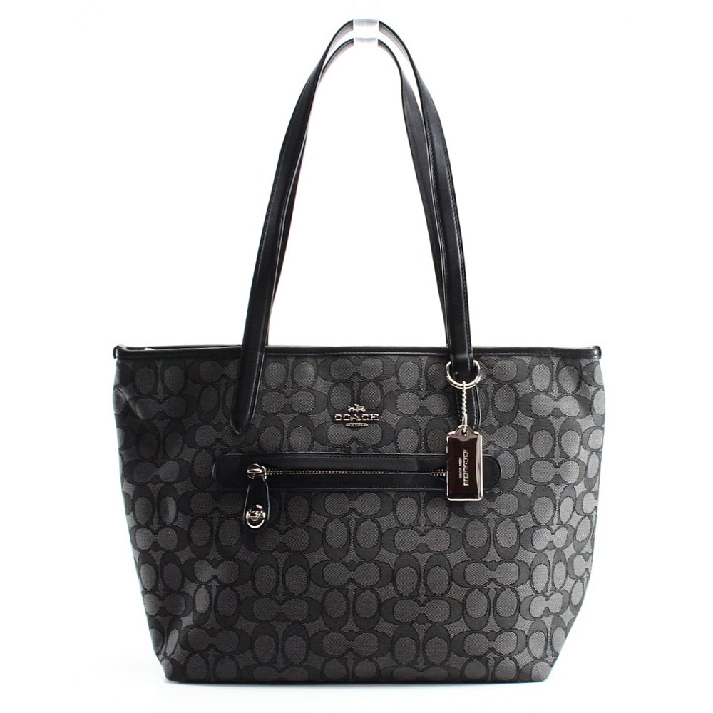 Coach Coach NEW Black Smoke Signature Jacquard Taylor Zip Top Tote