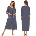 thumbnail image 5 of Women's Zip Up Ankle Length Robes Half Sleeve Zipper Bathrobe Cotton House Coat with Pockets,Plus Size Striped O-neck House Coat Loungewear Long Nightgown Housedress,S-XXL Navy, 5 of 7
