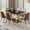 Black and Gold Table with Gray and Brown Chairs, variant on SUDICA 63" Dining Table Set, Black Faux Marble Glass Top, White PU Leather Chairs, Set of 6