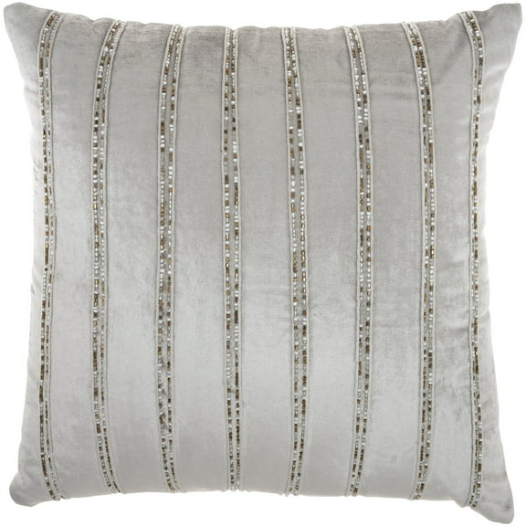 Mina Victory Sofia Beaded Stripes 20" x 20" Indoor Throw Pillow in Light Gray