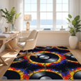 thumbnail image 3 of Design&I 9'x12' Washable Area Rug Record Vinyl Retro Turntable Graphic Flowing Eighth Notes Frame for Great Room, Large Living Giant Skid-Resistant, 3 of 7