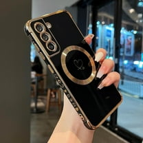 Magnetic Case for Samsung Galaxy S21 FE 5G Case[Compatible with MagSafe] Cute Plating Love Hearts Pattern Case with Camera Protection,Soft Shockproof TPU Bumper Cover for Women Girls,Black