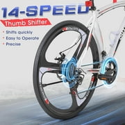 Marknig Road Bike, 14-Speed 700C Racing Bike for Adults with Lightweight Aluminum Frame and Dual Disc & V-Brakes, Commuter Bicycle for Men & Women, Smooth-Riding Fitness & City Bike, White & Red