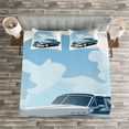 thumbnail image 3 of Ambesonne Cars Quilted Bedspread Set 3 Pcs, Retro Vintage Auto, Queen Size, Blue Pale Blue Black, 3 of 3