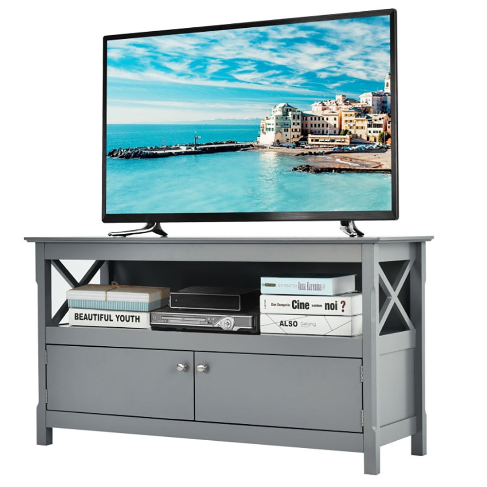 Finihen TV Stand, TV Cabinet, 44 Inch Wooden Storage Cabinet TV Stand, Media Entertainment Center with Storage, for Living Room, Bedroom, Gray