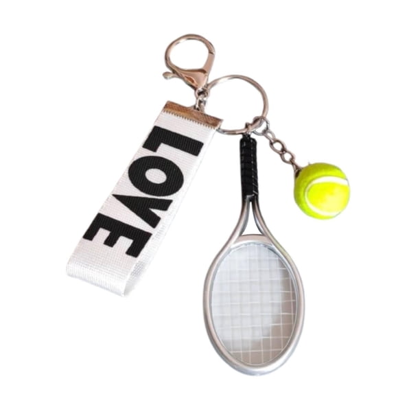 Llavero con forma de raqueta de tenis, regalo para Año Nuevo, San Valentín, bolso, mujeres y hombres. Blanco plateado