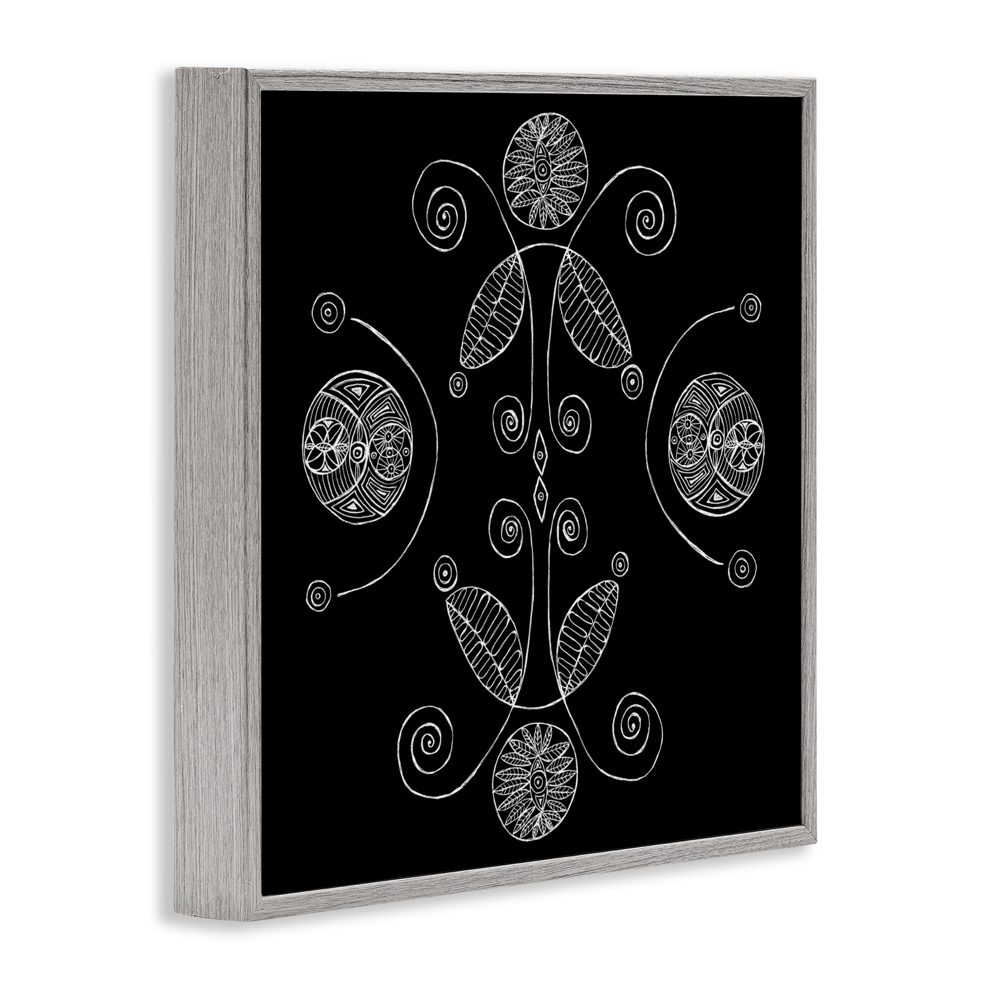 Stupell Industries Curved Fractals & Leaves Gray Framed Giclee Art, design by El Perkin