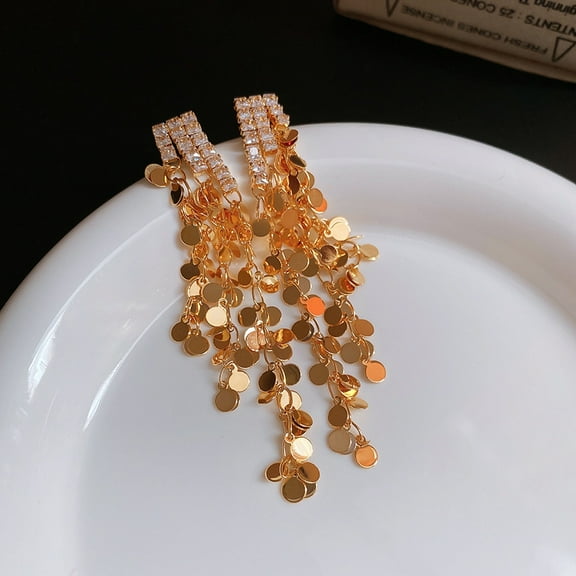 LunaGlo Zircon Sequin Tassel Earrings Light Luxury Earrings for Women Niche Temperament Earrings