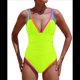 thumbnail image 3 of Traje de Baño de una Pieza para Mujer 2025 con Control de Abdomen, Diseño de Bloques de Color Neón, Cuello en V Profundo y Adelgazante Amarillo Limón XL, 3 of 8