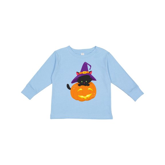 Inktastic Halloween Cat, Black Cat, Witch Hat, Pumpkin Boys or Girls Long Sleeve Toddler T-Shirt