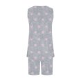 thumbnail image 4 of Pantalones de Cintura Elástica para las Mujeres Shorts Sets, Cuello Redondo Impresión Blusa sin Mangas Verano, 4 of 6