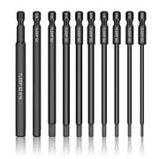 TLEEP 10 x 1/4 Inch Hex Head Allen Wrench Drill Bits 100mm w/ Magnetic Tips Screwdriver Socket Bit Set for Ikea Type Furniture(S2 Steel 5/64 inch to 5/16 inch)