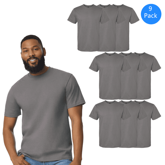Gildan Men’s Midweight T-Shirt, Classic Fit, 100 Cotton, Short Sleeve Charcoal Casual Tee, 9 Pack, Sizes S-3XL