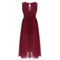 thumbnail image 2 of DPOIS Big Girls Junior V Neck Chiffon Long Party Wedding Prom Romper Gown Flower Girls Dress Burgundy 8, 2 of 7
