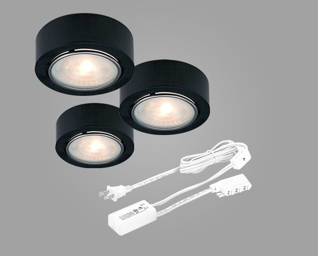 Black Apollo Single Halogen Bulb Under Low Voltage Puck Light