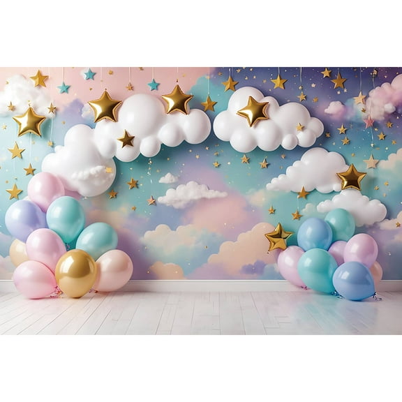 Balloon Gold Star Arch Birthday Party Photobooth Backdrop Nebular Sky Cloud Background Childr Photography Studio Props