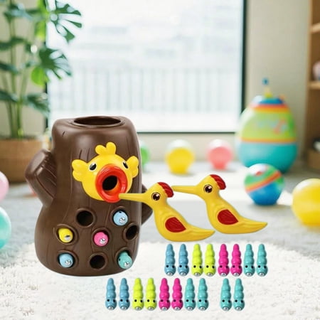 Magnetic Woodpecker Feeding Toy Toddler Early Learning Game Fine Motor Skills Development Hand Eye Coordination Birds Worm Catching Interactive Toy Cognitive Play Safe Kids Learning Toy