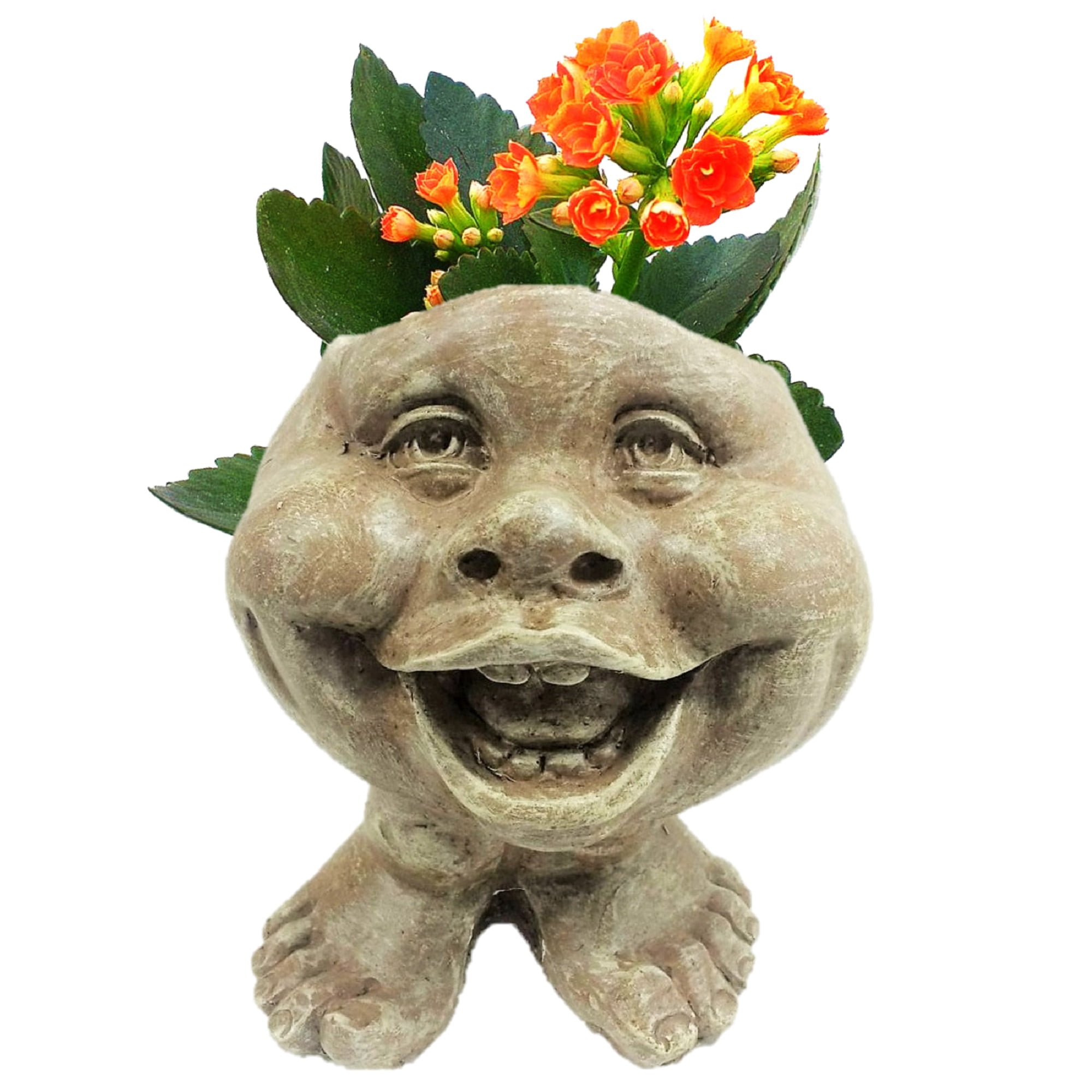 Homestyles 8.5 in. "Little Buddy" the Muggly Face Humorous Statue Planter Holds 4 in. Pot