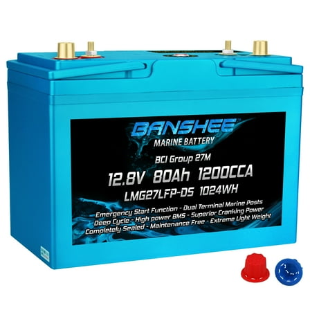 Deep Cycle Lithium-Ion Marine Boat Starting Battery Replaces D27M 8027-127 900CCA Group 27