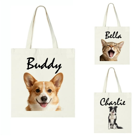 Personalized Pet Tote Bag with Custom Pet Photo and Name,Customized Canvas Bag for Pet Lovers Gift,Dog Cat Toys Bag