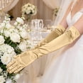 thumbnail image 4 of HuangHuanChen Satin Gloves for Women Solid Color Elegant Formal Long Opera Gloves Wedding Prom Long Opera Party 1920s Satin Tea Party Gloves Stretchy Elbow Length Bridal Gloves Gold One Size, 4 of 5
