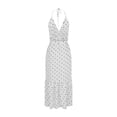 thumbnail image 5 of VSSSJ Maxi Dresses for Women Open Back Sexy Deep V Neck Polka Dot Printed Flowy Floor Length Dress Tie Waist Swing Party Cocktail Vintage Elegant Dress White M, 5 of 6