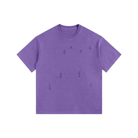 Mareep Men's Blouse S-5XL Men's Vintage Solid Color Destruction Casual Short Sleeved Round Neck Shirts Summer Clothing Clearance