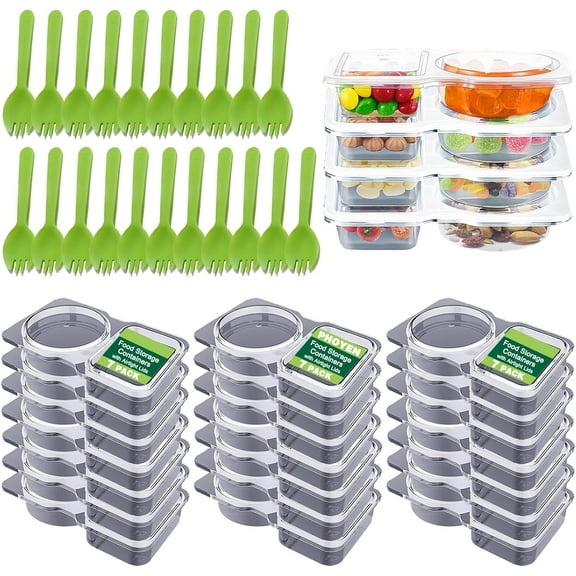 100 Sets Double Compartment Condiment Containers, Reusable Snack Containers with Lids & Spoons, Leak-proof Plastic Food Containers, Condiment Storage for Travel, Microwave Safe