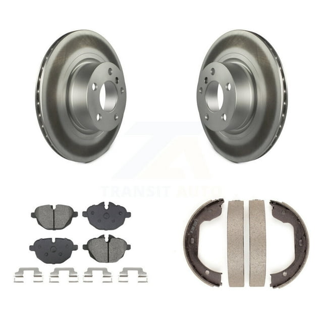 Transit Auto Rear Disc Coated Rotors Semi-Metallic Pads and Parking Brake Shoes Kit for Car 2011 BMW X3 xDrive28i KGS-103233