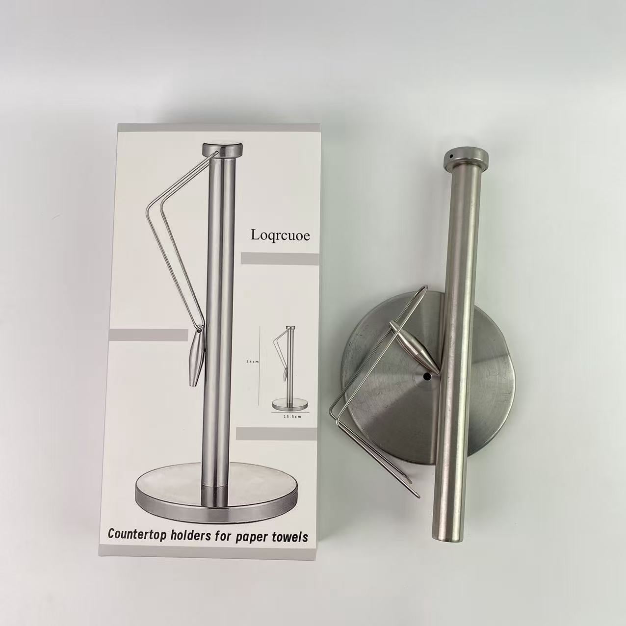 Loqrcuoe Countertop holders for paper towels,Paper Towel Holder Stand Countertop with Heavy Weighted Stainless Steel Base, Free Standing Paper Towel Holder (Brushed Nickel)