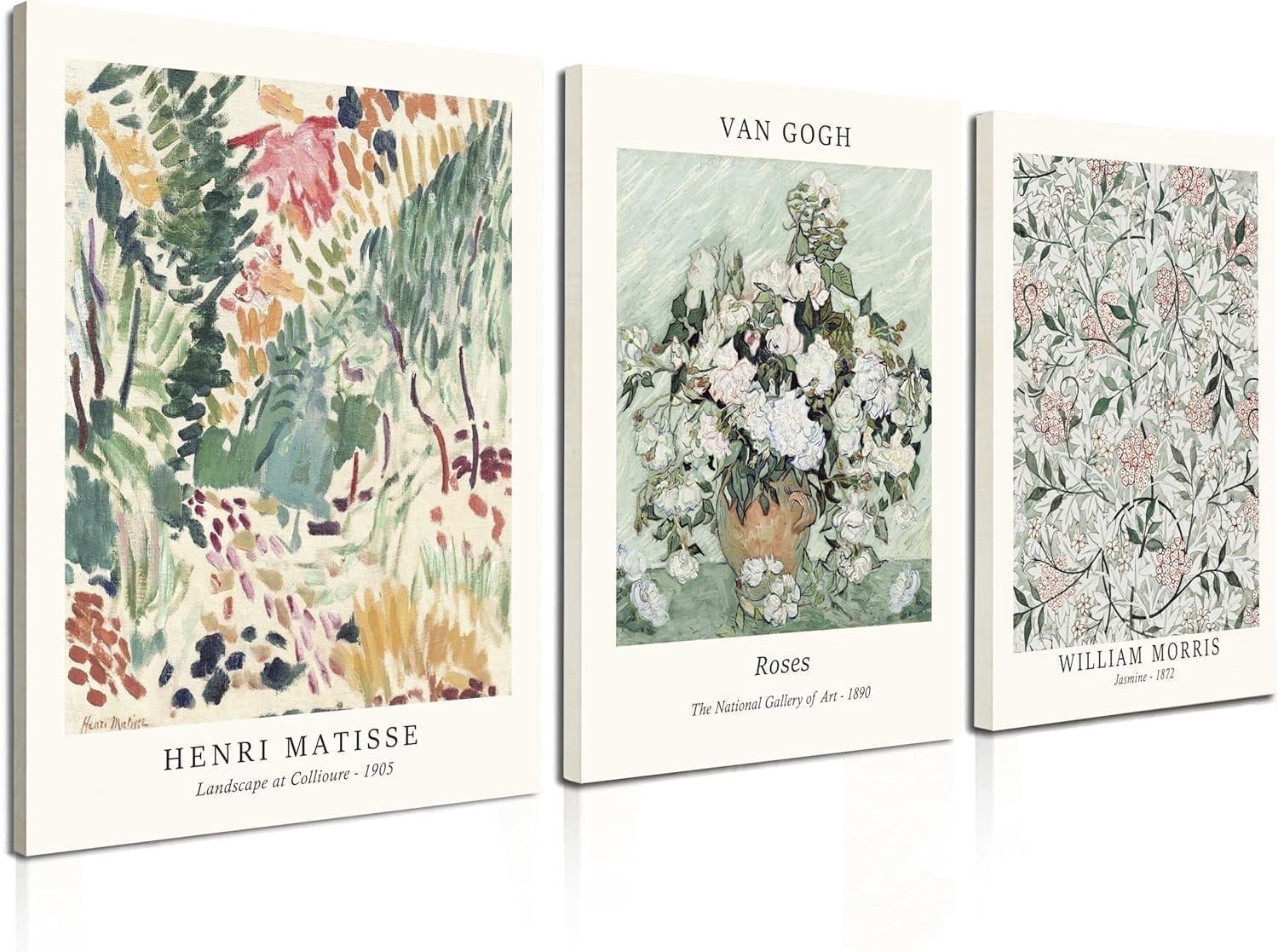 Induslyfe Framed Sage Green Vintage Wall Art Canvas Decor Set of 3, Matisse Wall Art Prints Posters Mid Century Modern Art, Aesthetic Floral Botanical wall art for bedroom living room bathroom 12x16