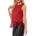 thumbnail image 4 of INSPIRE CHIC Halloween Party Tops for Women's Sequin Fringe Trim Sleeveless Round Neck Sparkly Tees XS Red, 4 of 6