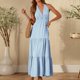 thumbnail image 3 of Pantalones de Vestido Casual para las Mujeres Estilo sin Mangas Sólido V Cuello Vendaje Vestido Largo, Camisas de Vestido Casual para las Mujeres Inspirado Bodycon Maxi de Verano, 3 of 6